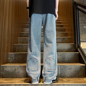 AIDASE  -  Niche Men's Jeans Pocket Reverse Straight-leg Design Male Denim Long Pants 2025 New Fashion Solid Color Trousers 21E6850 aidase-shop